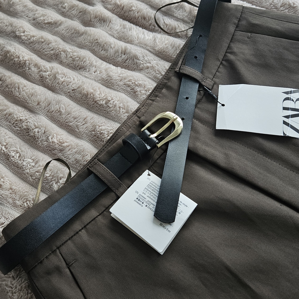 Zara New Khaki Tailored Pants with Belt (Size S)